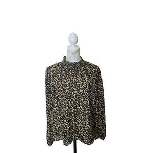 J. Crew Top Brown Animal Print Mock Neck Long Sleeve Lined NWT Women's Large